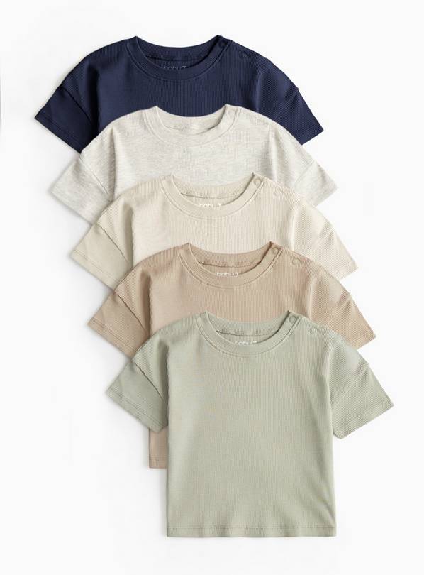 Plain Ribbed T-Shirt 5 Pack 9-12 months